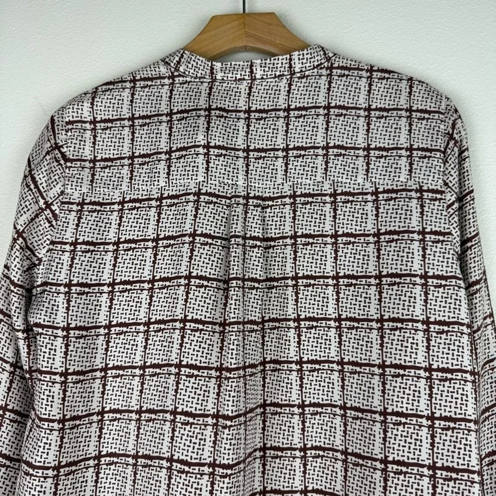 J. Crew Collection Silk Twill Speckled Plaid Blouse Tunic Gold Blue Womens Small